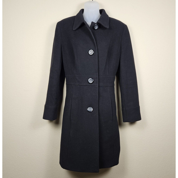 VTG Wool Cashmere Blend Overcoat Womens Black Winter Classic Dressy Coat Long 14 - Picture 5 of 16